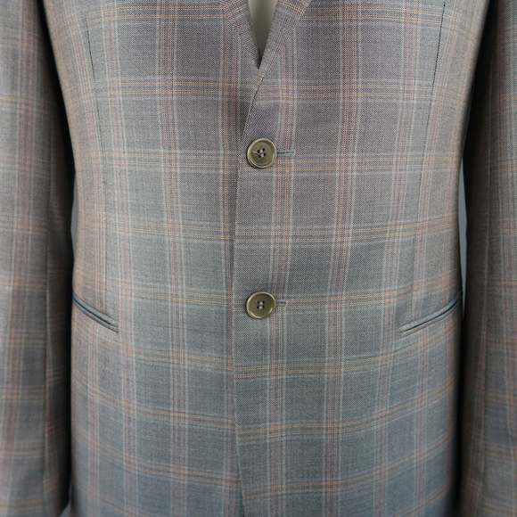 GIORGIO ARMANILong Grey & Orange Window Pane Wool  Silk Sport Coat - Picture 3 of 6